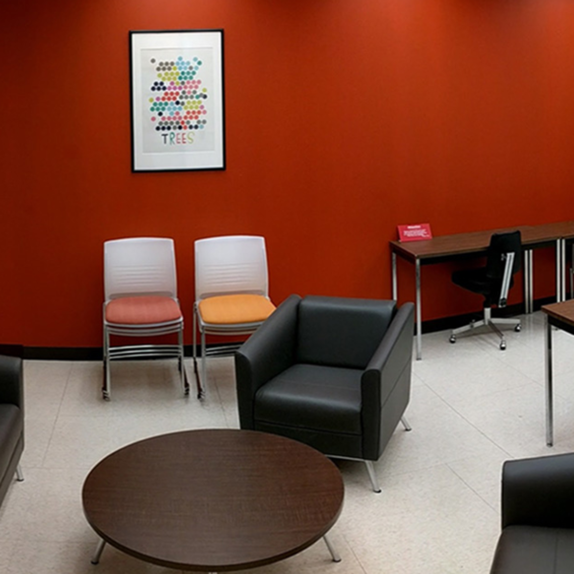 The English Grad Lounge includes sitting and working areas