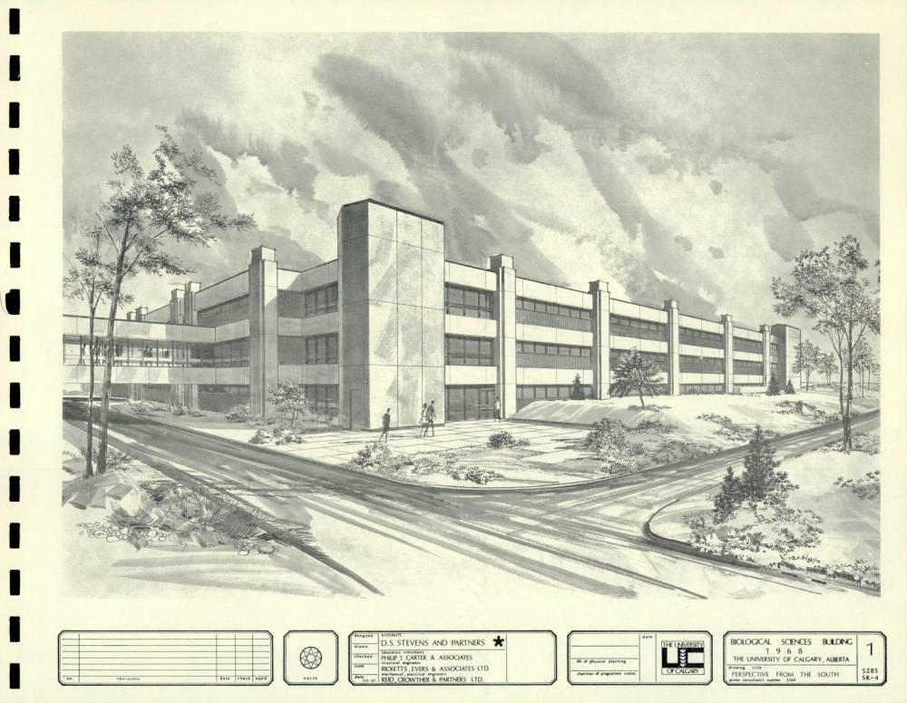 Graphic rendering of the UCalgary Biological Sciences Building in 1968