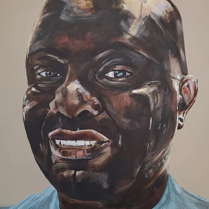Painting of a Black man wearing hospital scrubs