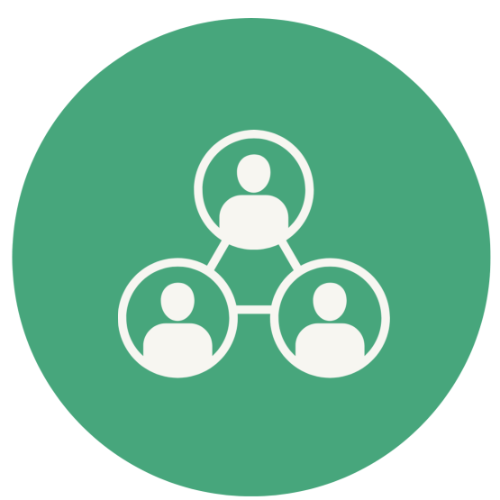 A graphical icon meant to represent communities. The graphic shows figures in a circle with lines connecting them