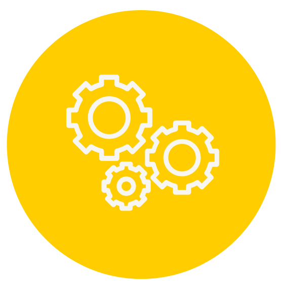 A graphic meant to represent our operational environment. The image is of three gears in a system