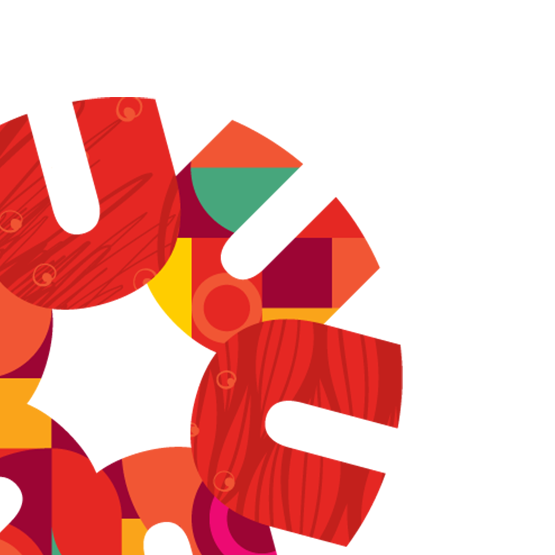 The Arts Spark, a series of interlocking letter U with colourful vector graphics on them.