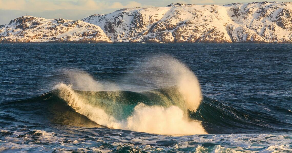 Storm in winter in the Arctic Ocean