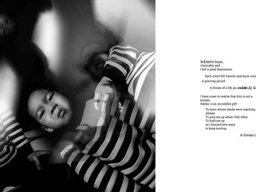 A diptych. On the left, a superimposed image featuring four different poses by a young boy looking down at the camera. On the right, a poem about seizures.