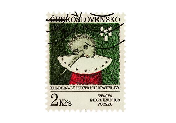 Czechoslovakia stamp shows Pinocchio by Stasys Eidrigevicius