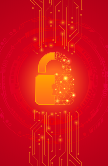 red lock stylized with circuitry