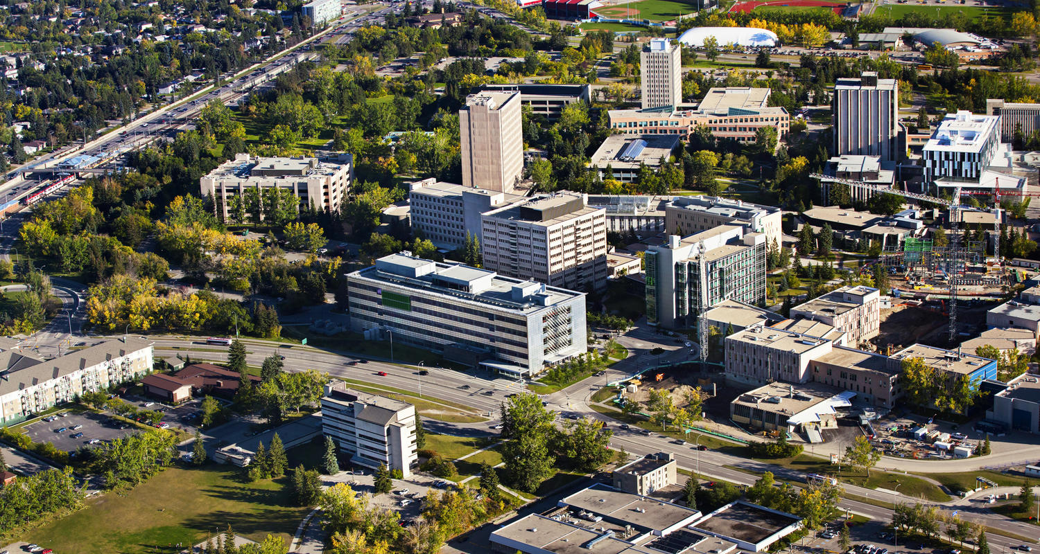 Aerial photo of the UCalgary campus in summer