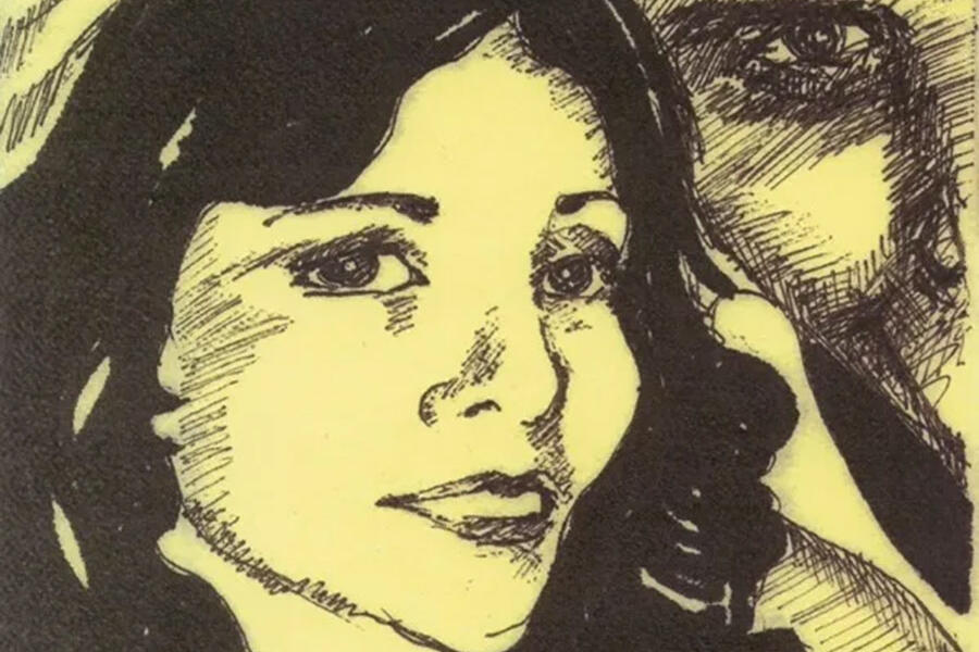 Illustration of woman in black ink on yellow paper by Neta Elkayam