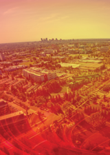 Stylized drone shot of the city of Calgary