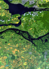 Volga river from Landsat satellite. Elements of this image furnished by NASA. Adobe Stock image.