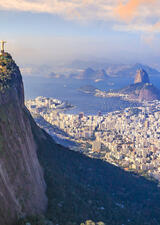 Aerial view of Christ the Redeemer statue and Rio de Janeiro city.