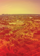 Stylized drone shot of the city of Calgary