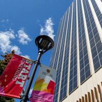 Stock image of the Social Sciences building with a blue sky in the background