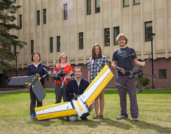 Geography students with drones
