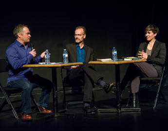 Past Canadian Writers-in-Residence Marcello Di Cintio, Richard Harrison, and Oana Avasilichioaei, 2018. Photo by Monique de St. Croix.