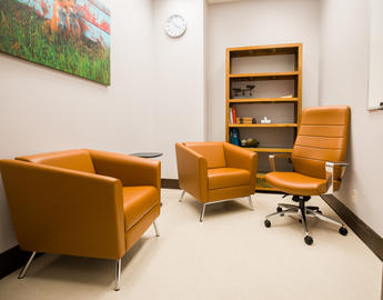 One of the counselling rooms at the Clinic. The room is warm and inviting.